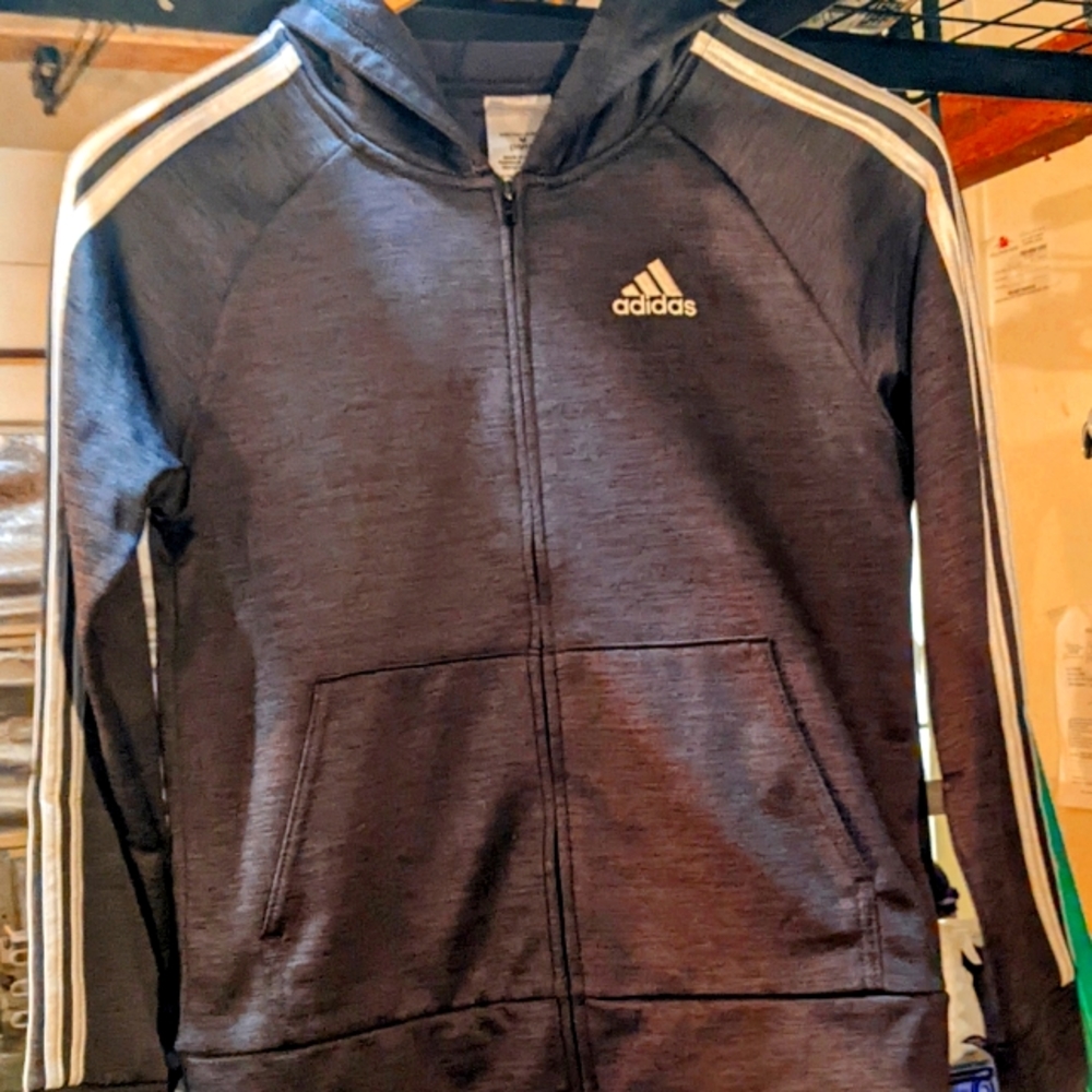 Adidas Boys Dark Gray Indicator Zip-Up Hoodie